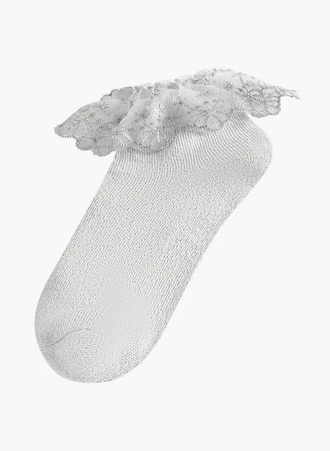Flora Bella By Shoexpress Pack Of 2 Girls Socks Embroidered Frill Detail